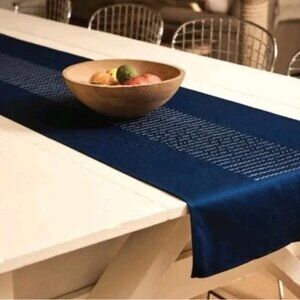 Territory Blue Sustainable Cotton Wave Table Runner 17.5" x  69" NEW